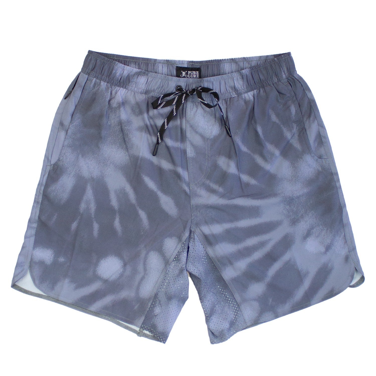 Pure Lure | Reel Fishing Gear Hull, Lightweight Shorts with An Internal Compression Lining for Maximum Comfort. Purple Tie Dye / L